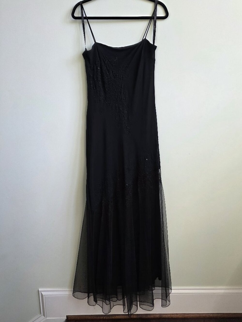 Vintage Fanny U.S.A. Black Strappy Beaded Evening Gown, Size XL